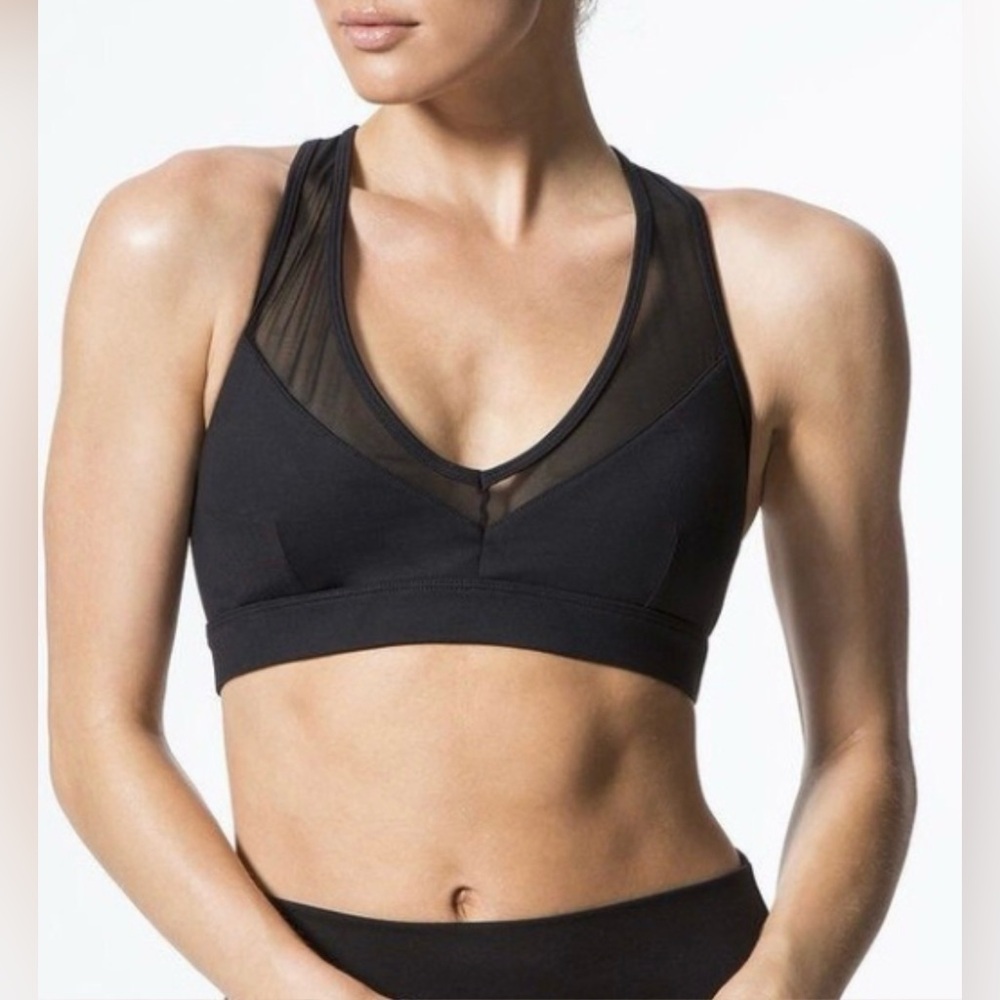 ALO Yoga Black Mesh V-Neck Sports Bra